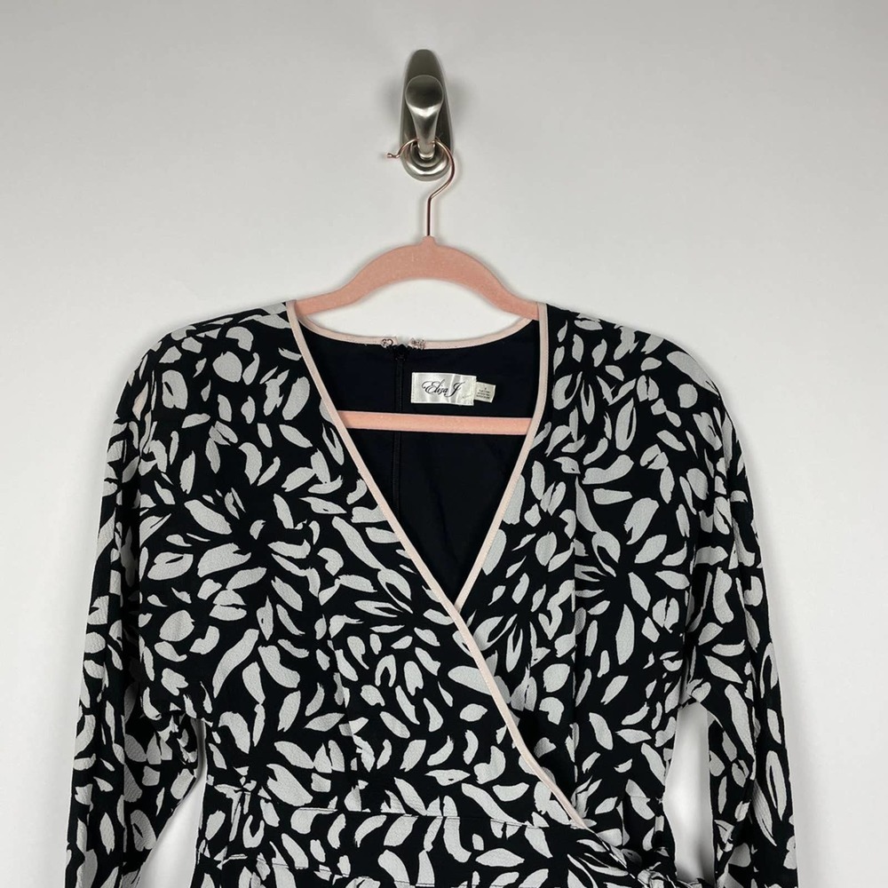 NWOT Eliza J True Wrap Petal Print Dress Black White Cinched 3/4 Sleeve … - Picture 4 of 16